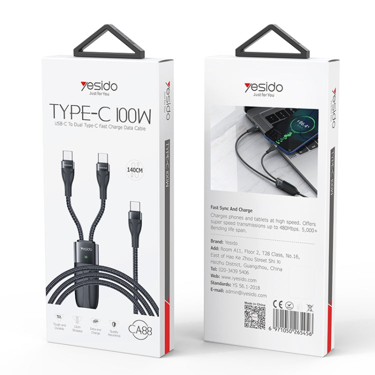 Yesido CA88 2 in 1 USB-C / Type-C to USB-C / Type-C Fast Charging Cable, Length: 1.2m - free shipping - PMC TechLife - Order now!