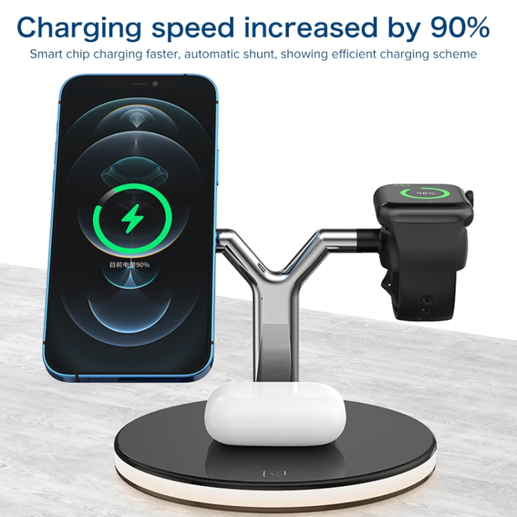 3 in 1 15W Multi-function Magnetic Wireless Charger for Mobile Phones & Apple Watches & AirPods, with Colorful LED Light(White) - Wireless Charger by PMC TechLife | Online Shopping South Africa | PMC TechLife