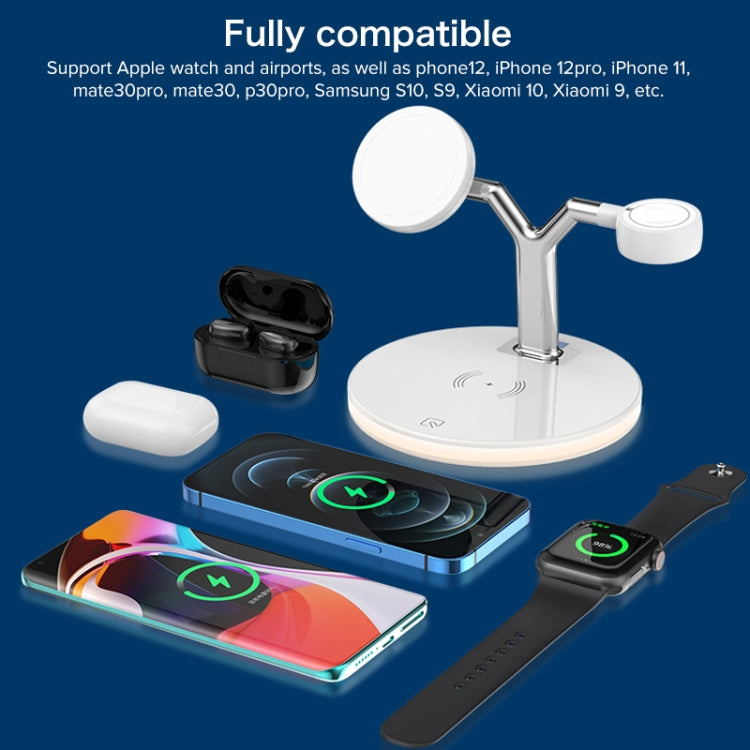 3 in 1 15W Multi-function Magnetic Wireless Charger for Mobile Phones & Apple Watches & AirPods, with Colorful LED Light(White) - Wireless Charger by PMC TechLife | Online Shopping South Africa | PMC TechLife