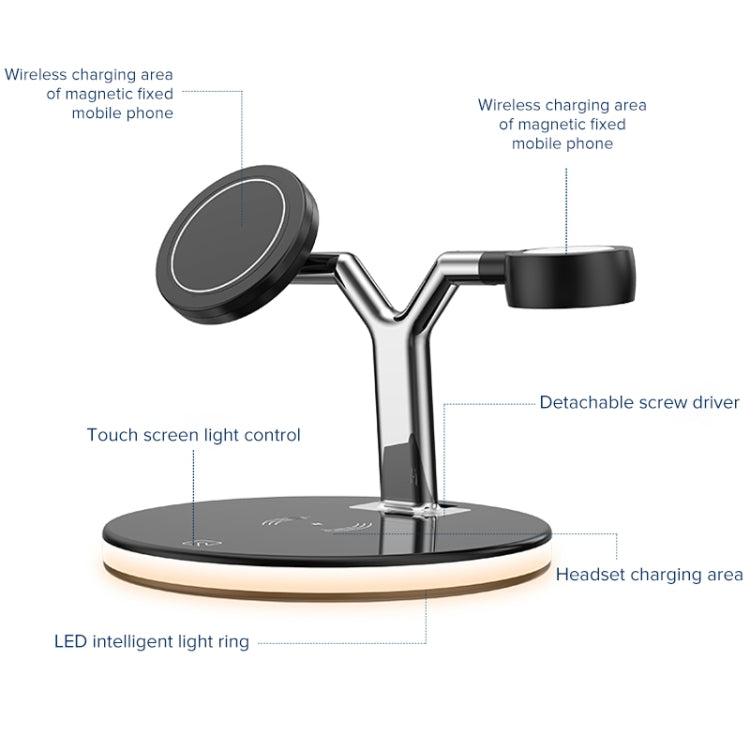 3 in 1 15W Multi-function Magnetic Wireless Charger for Mobile Phones & Apple Watches & AirPods, with Colorful LED Light(White) - Wireless Charger by PMC TechLife | Online Shopping South Africa | PMC TechLife
