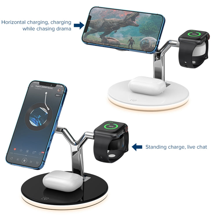 3 in 1 15W Multi-function Magnetic Wireless Charger for Mobile Phones & Apple Watches & AirPods, with Colorful LED Light(White) - Wireless Charger by PMC TechLife | Online Shopping South Africa | PMC TechLife