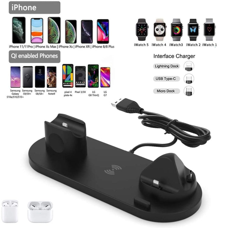 HQ-UD15-upgraded 6 in 1 Wireless Charger For iPhone, Apple Watch, AirPods and Other Android Phones(Black) - Wireless Charger by PMC TechLife | Online Shopping South Africa | PMC TechLife