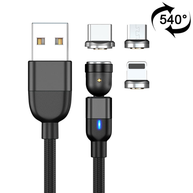 2m 3A Output 3 in 1 USB to 8 Pin + USB-C / Type-C + Micro USB 540 Degree Rotating Magnetic Data Sync Charging Cable(Black) - free shipping - PMC Jewellery - Order now!