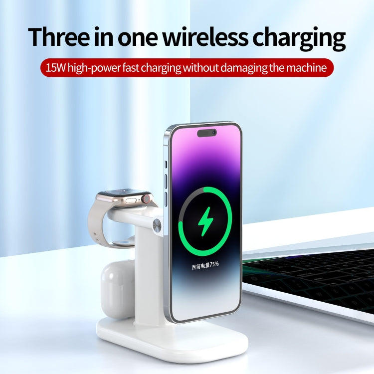JJT-A70 15W 3 in 1 Multifunctional Magnetic Wireless Charging Holder (White) - Wireless Charger by PMC Jewellery | Online Shopping South Africa | PMC Jewellery | Buy Now Pay Later Mobicred