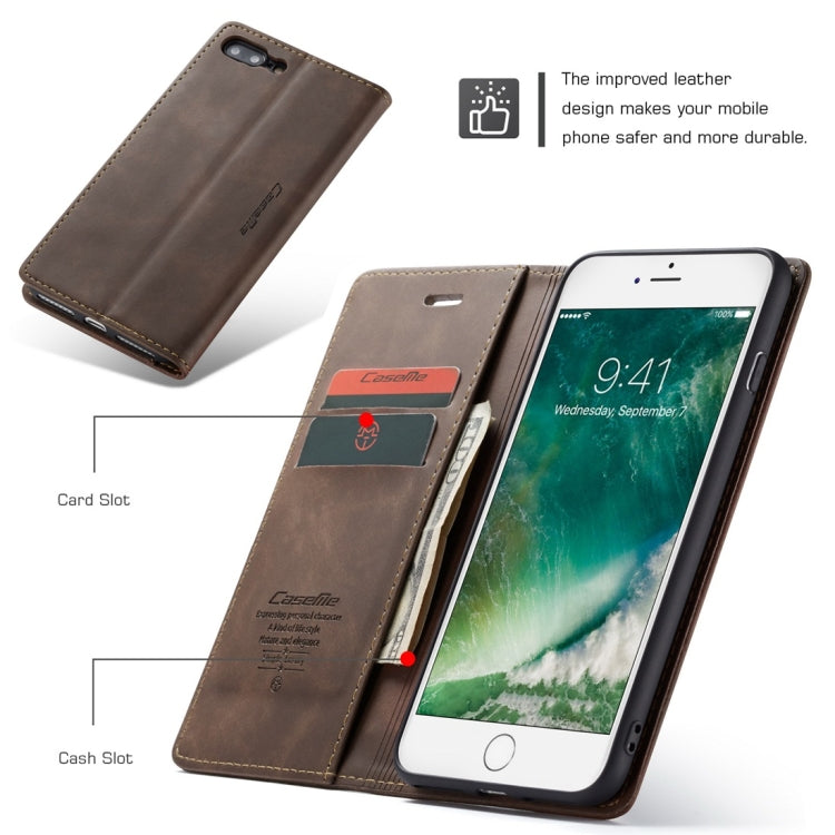 CaseMe-013 Multifunctional Retro Frosted Horizontal Flip Leather Case for iPhone 7 Plus / 8 Plus, with Card Slot & Holder & Wallet(Coffee) - More iPhone Cases by CaseMe | Online Shopping South Africa | PMC Jewellery | Buy Now Pay Later Mobicred
