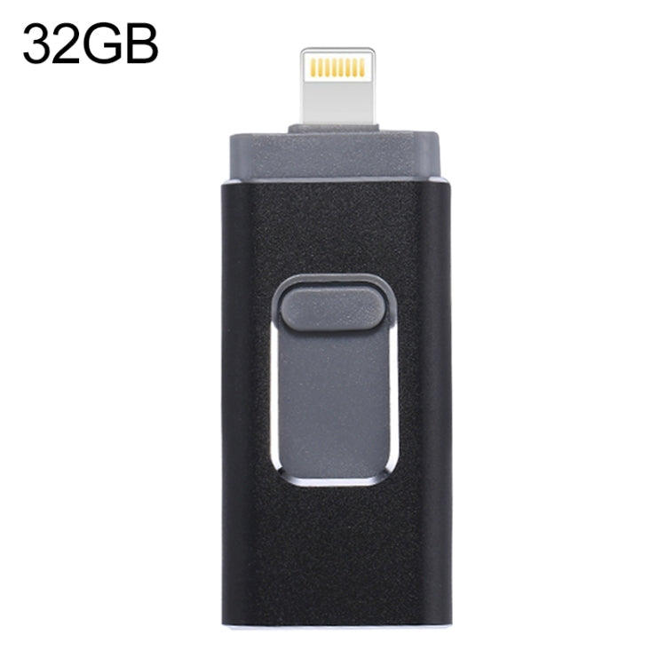 easyflash RQW-01B 3 in 1 USB 2.0 & 8 Pin & Micro USB 32GB Flash Drive(Black) - free shipping - PMC Jewellery - Order now!
