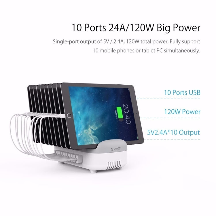 ORICO DUK-10P 120W 10 USB Ports Smart Charging Station with Phone & Tablet Stand, UK Plug(White) - free shipping - PMC Jewellery - Order now!