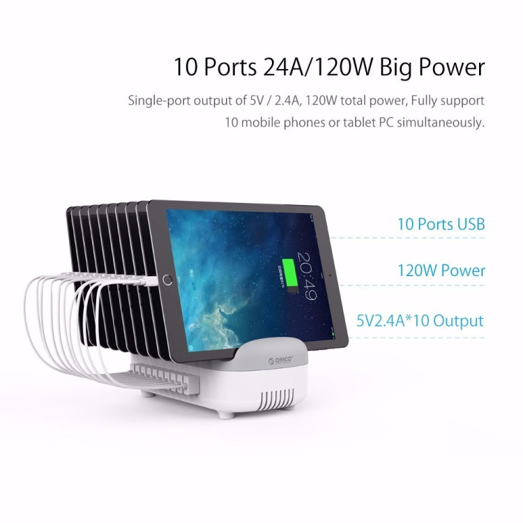 ORICO DUK-10P 120W 10 USB Ports Smart Charging Station with Phone & Tablet Stand, EU Plug(White) - free shipping - PMC TechLife - Order now!