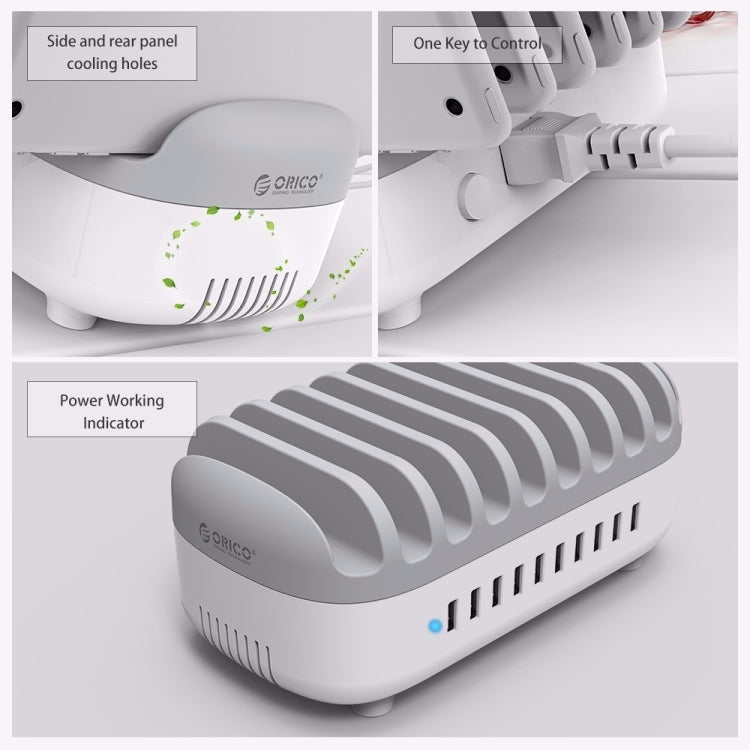 ORICO DUK-10P 120W 10 USB Ports Smart Charging Station with Phone & Tablet Stand, UK Plug(White) - free shipping - PMC Jewellery - Order now!