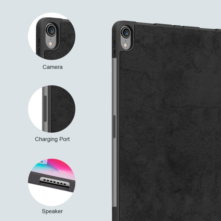 Horizontal Flip Leather Case with Pen Slot Three-folding Holder & Wake-up / Sleep Function for iPad Air 13 2024 / Pro 12.9 (2018)(Black) - iPad Pro 12.9 (2018) Cases by PMC TechLife | Online Shopping South Africa | PMC TechLife | Buy Now Pay Later Mobicred