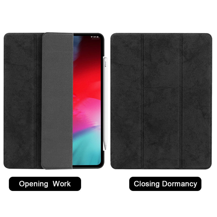 Horizontal Flip Leather Case with Pen Slot Three-folding Holder & Wake-up / Sleep Function for iPad Air 13 2024 / Pro 12.9 (2018)(Black) - iPad Pro 12.9 (2018) Cases by PMC TechLife | Online Shopping South Africa | PMC TechLife | Buy Now Pay Later Mobicred