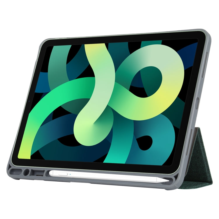 Mutural YASHI Series TPU + PU Cloth Pattern Texture Horizontal Flip Leather Case with Three-folding Holder & Pen Slot & Wake-up / Sleep Function For iPad Air 2022 / 2020 10.9(Green) - free shipping - PMc TechLife - Order now!