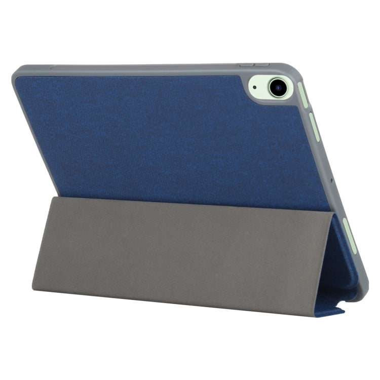 Mutural YASHI Series TPU + PU Cloth Pattern Texture Horizontal Flip Leather Case with Three-folding Holder & Pen Slot & Wake-up / Sleep Function For iPad Air 2022 / 2020 10.9(Blue) - free shipping - PMc TechLife - Order now!