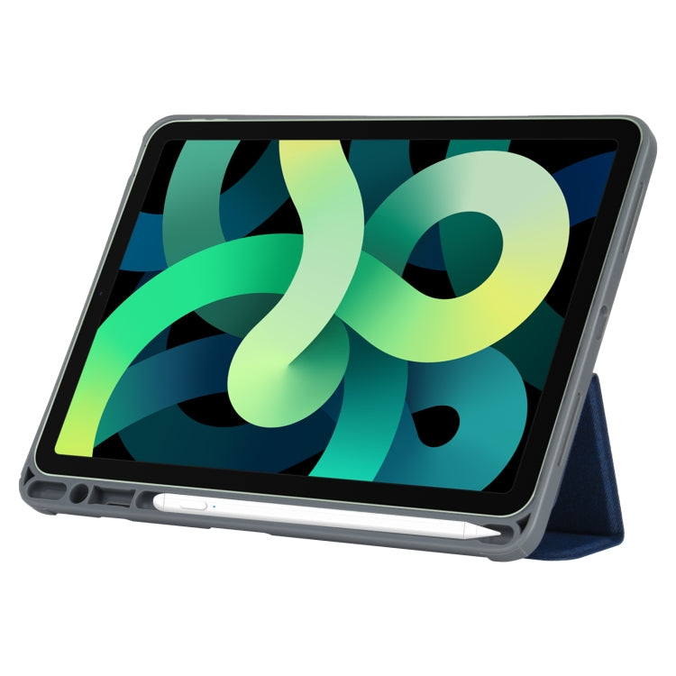 Mutural YASHI Series TPU + PU Cloth Pattern Texture Horizontal Flip Leather Case with Three-folding Holder & Pen Slot & Wake-up / Sleep Function For iPad Air 2022 / 2020 10.9(Blue) - free shipping - PMc TechLife - Order now!