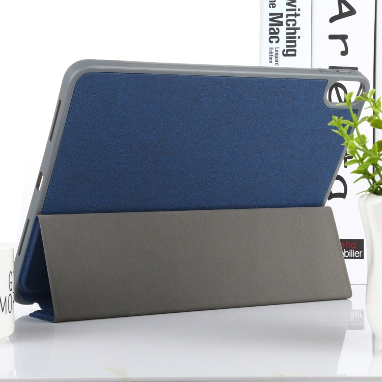 Mutural YASHI Series TPU + PU Cloth Pattern Texture Horizontal Flip Leather Case with Three-folding Holder & Pen Slot & Wake-up / Sleep Function For iPad Air 2022 / 2020 10.9(Blue) - free shipping - PMc TechLife - Order now!