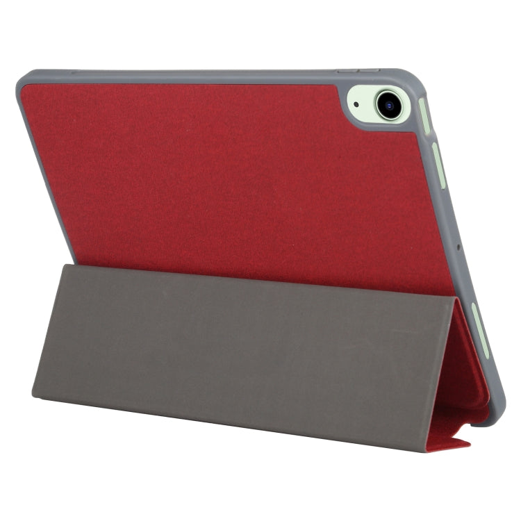 Mutural YASHI Series TPU + PU Cloth Pattern Texture Horizontal Flip Leather Case with Three-folding Holder & Pen Slot & Wake-up / Sleep Function For iPad Air 2022 / 2020 10.9(Red) - free shipping - PMc TechLife - Order now!