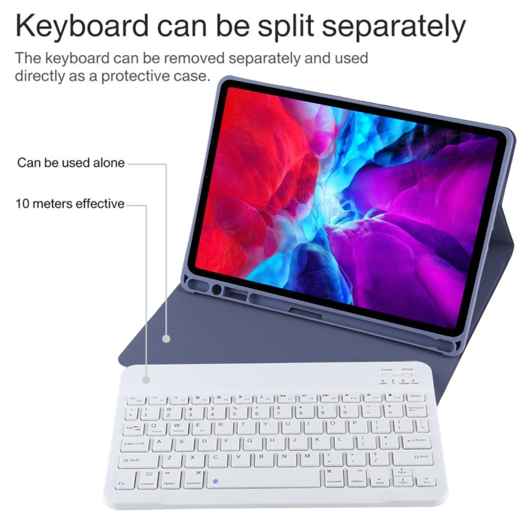 TG11B Detachable Bluetooth White Keyboard + Microfiber Leather Tablet Case for iPad Pro 11 inch (2020), with Pen Slot & Holder (Purple) - For iPad Pro by PMC TechLife | Online Shopping South Africa | PMC TechLife