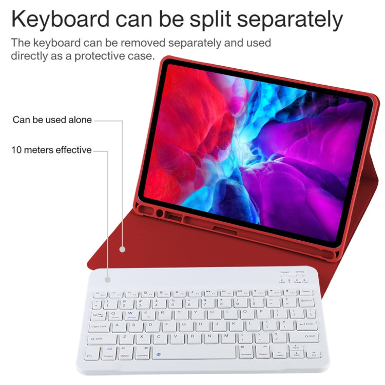 TG11B Detachable Bluetooth White Keyboard + Microfiber Leather Tablet Case for iPad Pro 11 inch (2020), with Pen Slot & Holder (Red) - free shipping - PMC TechLife - Order now!