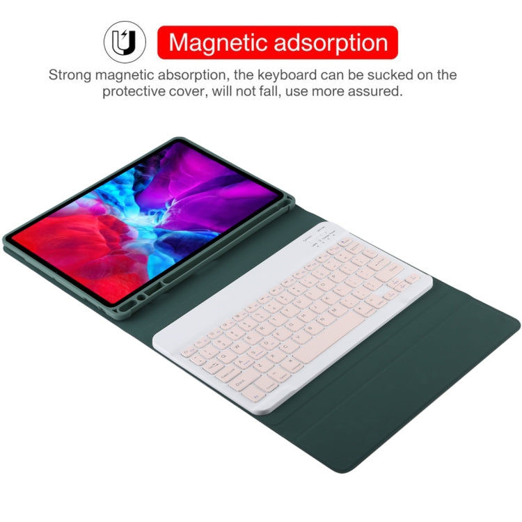 TG11B Detachable Bluetooth Pink Keyboard + Microfiber Leather Tablet Case for iPad Pro 11 inch (2020), with Pen Slot & Holder (Dark Green) - For iPad Pro by PMC TechLife | Online Shopping South Africa | PMC TechLife