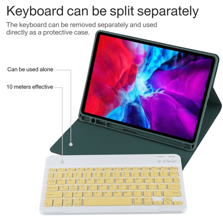 TG11B Detachable Bluetooth Yellow Keyboard + Microfiber Leather Tablet Case for iPad Pro 11 inch (2020), with Pen Slot & Holder (Dark Green) - For iPad Pro by PMC TechLife | Online Shopping South Africa | PMC TechLife