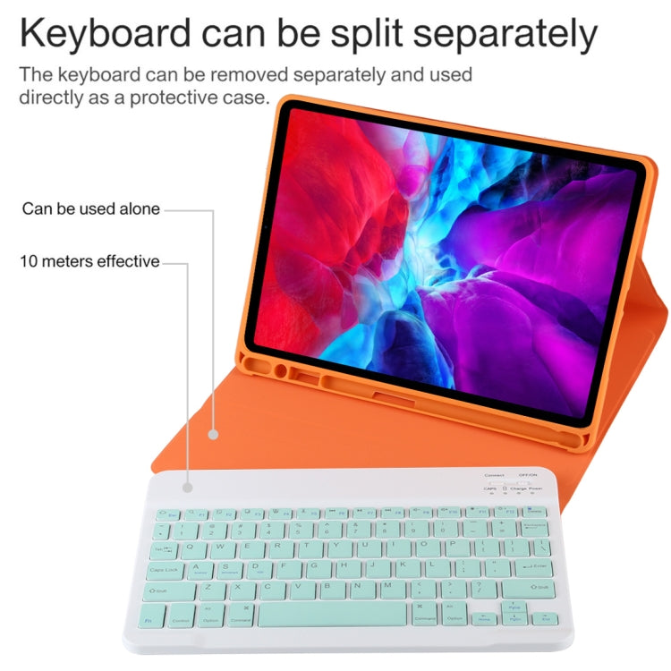TG11B Detachable Bluetooth Green Keyboard + Microfiber Leather Tablet Case for iPad Pro 11 inch (2020), with Pen Slot & Holder (Orange) - For iPad Pro by PMC TechLife | Online Shopping South Africa | PMC TechLife