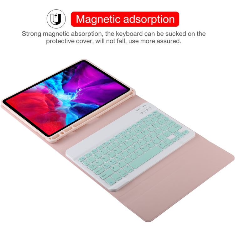 TG11B Detachable Bluetooth Green Keyboard + Microfiber Leather Tablet Case for iPad Pro 11 inch (2020), with Pen Slot & Holder (Pink) - For iPad Pro by PMC TechLife | Online Shopping South Africa | PMC TechLife