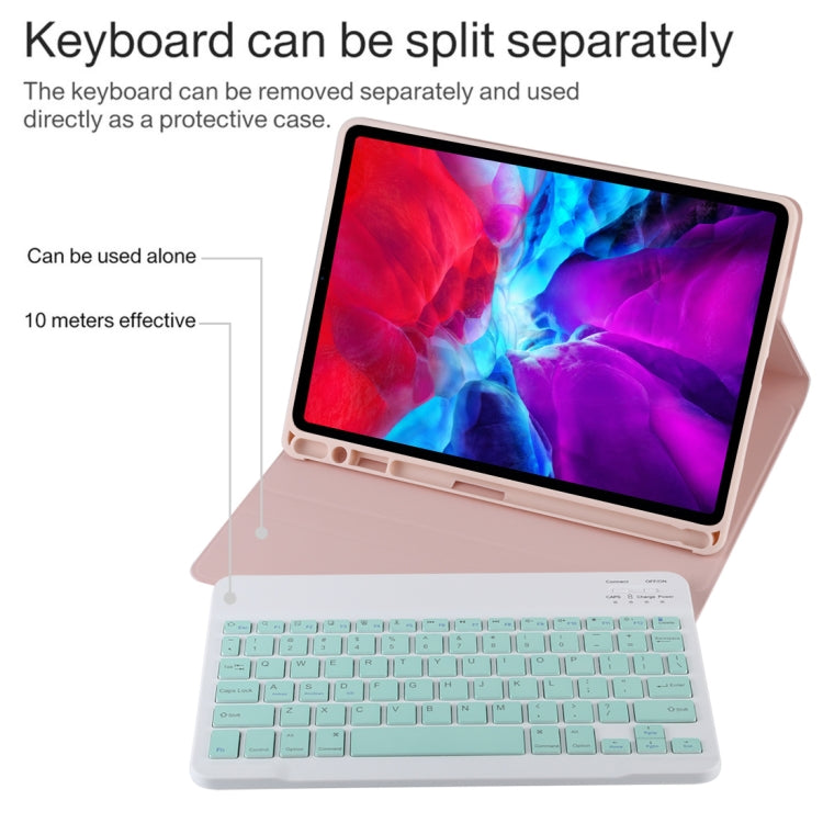 TG11B Detachable Bluetooth Green Keyboard + Microfiber Leather Tablet Case for iPad Pro 11 inch (2020), with Pen Slot & Holder (Pink) - For iPad Pro by PMC TechLife | Online Shopping South Africa | PMC TechLife