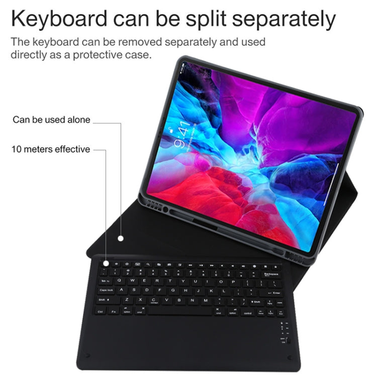 T129 Detachable Bluetooth Black Keyboard Microfiber Leather Tablet Case for iPad Pro 12.9 inch (2020), with Holder (Black) - For iPad Pro by PMC TechLife | Online Shopping South Africa | PMC TechLife