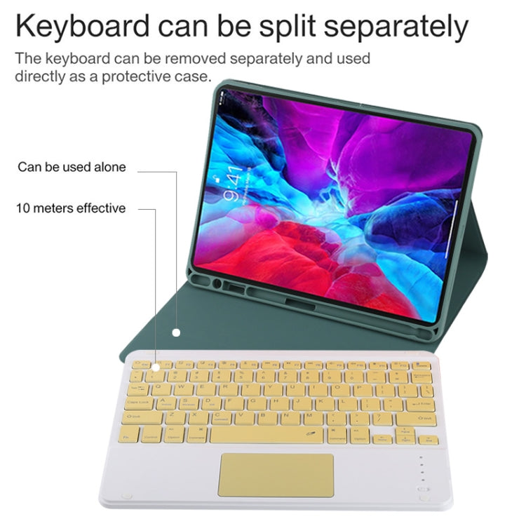 TG11BC Detachable Bluetooth Yellow Keyboard Microfiber Leather Tablet Case for iPad Pro 11 inch (2020), with Touchpad & Pen Slot & Holder (Dark Green) - For iPad Pro by PMC TechLife | Online Shopping South Africa | PMC TechLife