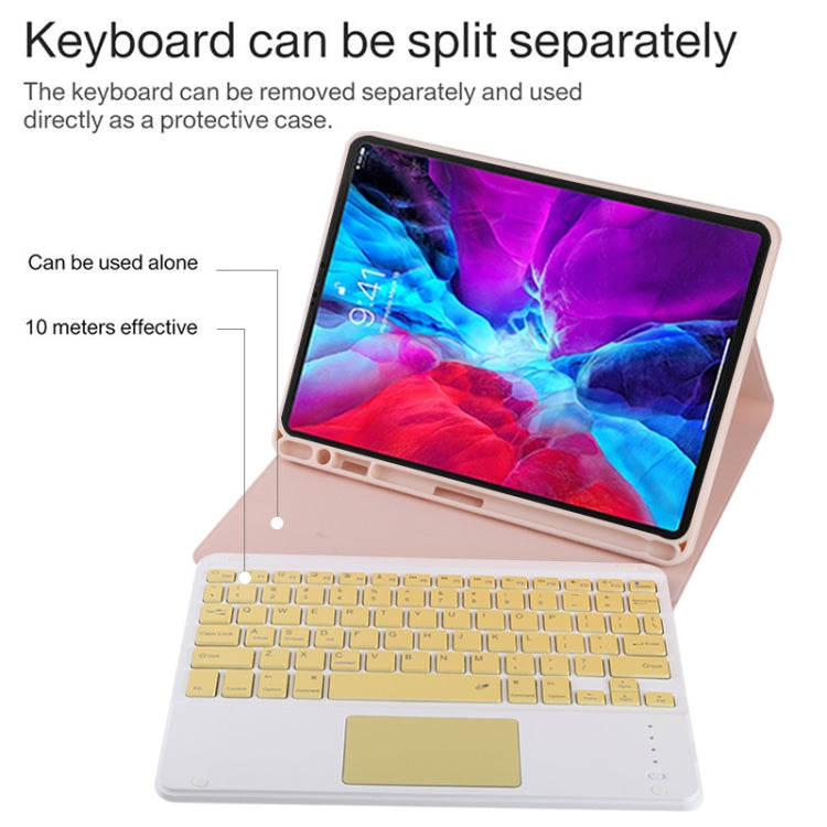 TG11BC Detachable Bluetooth Yellow Keyboard Microfiber Leather Tablet Case for iPad Pro 11 inch (2020), with Touchpad & Pen Slot & Holder (Pink) - free shipping - PMC TechLife - Order now!