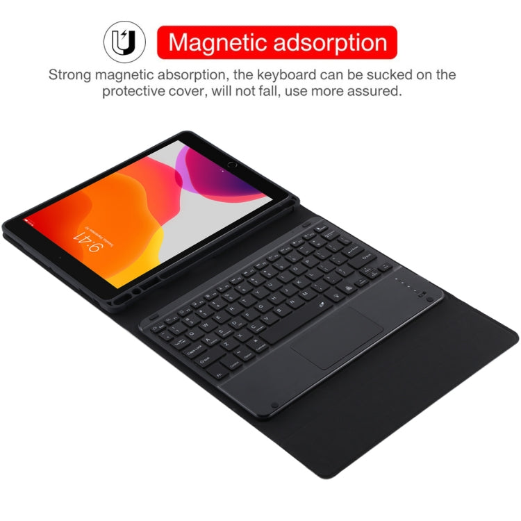 TG-102BCS Detachable Bluetooth Black Keyboard + Microfiber Leather Tablet Case for iPad 10.2 inch / iPad Air (2019), with Touch Pad & Backlight & Pen Slot & Holder (Black) - For iPad Air by PMC TechLife | Online Shopping South Africa | PMC TechLife