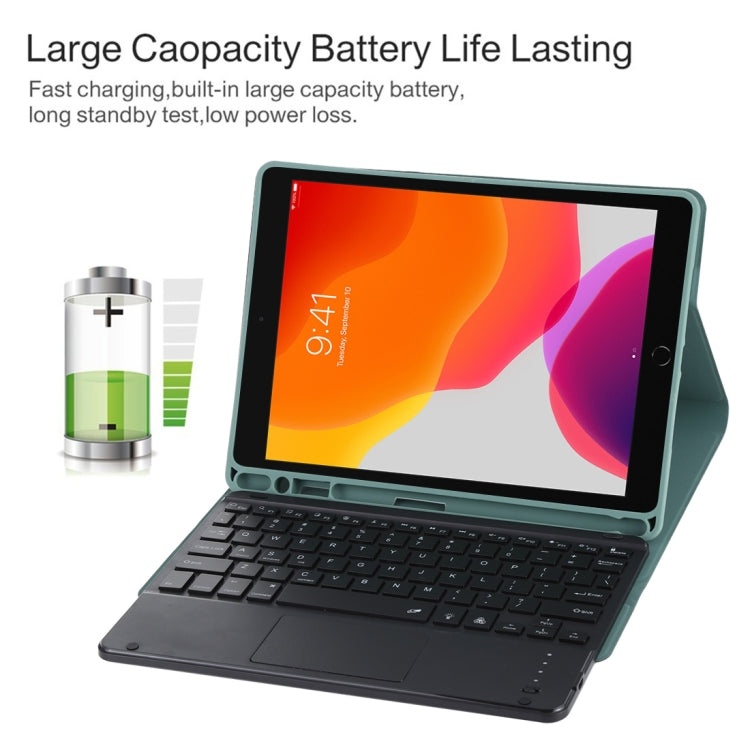 TG-102BCS Detachable Bluetooth Black Keyboard + Microfiber Leather Tablet Case for iPad 10.2 inch / iPad Air (2019), with Touch Pad & Backlight & Pen Slot & Holder (Dark Green) - For iPad Air by PMC TechLife | Online Shopping South Africa | PMC TechLife
