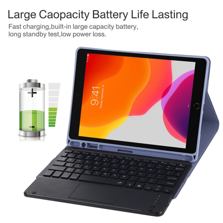 TG-102BCS Detachable Bluetooth Black Keyboard + Microfiber Leather Tablet Case for iPad 10.2 inch / iPad Air (2019), with Touch Pad & Backlight & Pen Slot & Holder (Purple) - For iPad Air by PMC TechLife | Online Shopping South Africa | PMC TechLife
