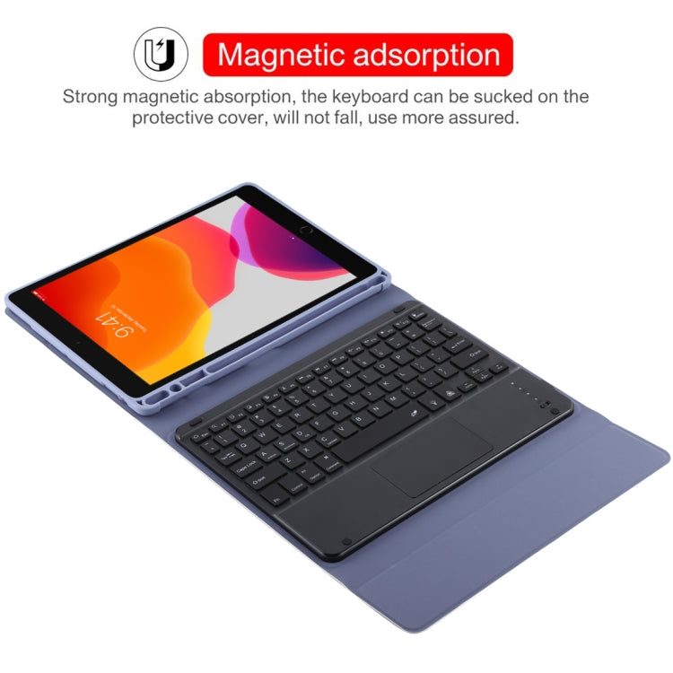 TG-102BCS Detachable Bluetooth Black Keyboard + Microfiber Leather Tablet Case for iPad 10.2 inch / iPad Air (2019), with Touch Pad & Backlight & Pen Slot & Holder (Purple) - For iPad Air by PMC TechLife | Online Shopping South Africa | PMC TechLife