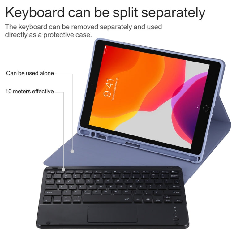 TG-102BCS Detachable Bluetooth Black Keyboard + Microfiber Leather Tablet Case for iPad 10.2 inch / iPad Air (2019), with Touch Pad & Backlight & Pen Slot & Holder (Purple) - For iPad Air by PMC TechLife | Online Shopping South Africa | PMC TechLife