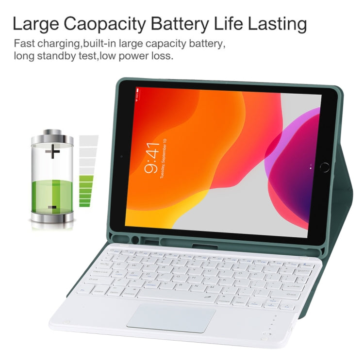TG-102BC Detachable Bluetooth White Keyboard + Microfiber Leather Tablet Case for iPad 10.2 inch / iPad Air (2019), with Touch Pad & Pen Slot & Holder(Dark Green) - For iPad Air by PMC TechLife | Online Shopping South Africa | PMC TechLife
