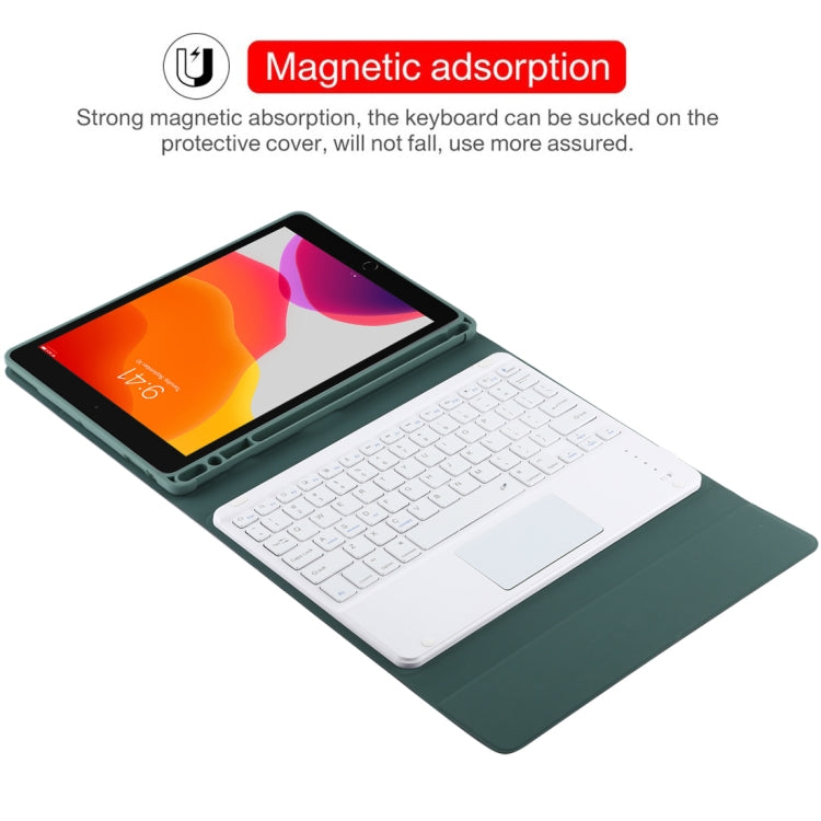 TG-102BC Detachable Bluetooth White Keyboard + Microfiber Leather Tablet Case for iPad 10.2 inch / iPad Air (2019), with Touch Pad & Pen Slot & Holder(Dark Green) - For iPad Air by PMC TechLife | Online Shopping South Africa | PMC TechLife