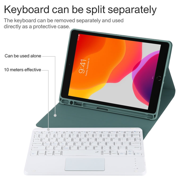 TG-102BC Detachable Bluetooth White Keyboard + Microfiber Leather Tablet Case for iPad 10.2 inch / iPad Air (2019), with Touch Pad & Pen Slot & Holder(Dark Green) - For iPad Air by PMC TechLife | Online Shopping South Africa | PMC TechLife