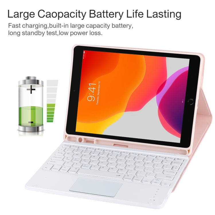 TG-102BC Detachable Bluetooth White Keyboard + Microfiber Leather Tablet Case for iPad 10.2 inch / iPad Air (2019), with Touch Pad & Pen Slot & Holder(Pink) - For iPad Air by PMC TechLife | Online Shopping South Africa | PMC TechLife