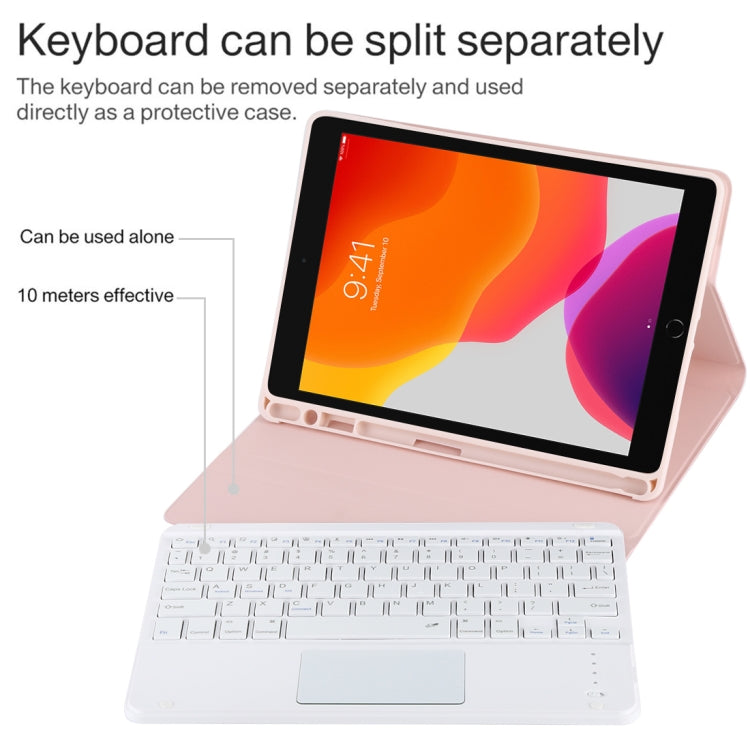 TG-102BC Detachable Bluetooth White Keyboard + Microfiber Leather Tablet Case for iPad 10.2 inch / iPad Air (2019), with Touch Pad & Pen Slot & Holder(Pink) - For iPad Air by PMC TechLife | Online Shopping South Africa | PMC TechLife
