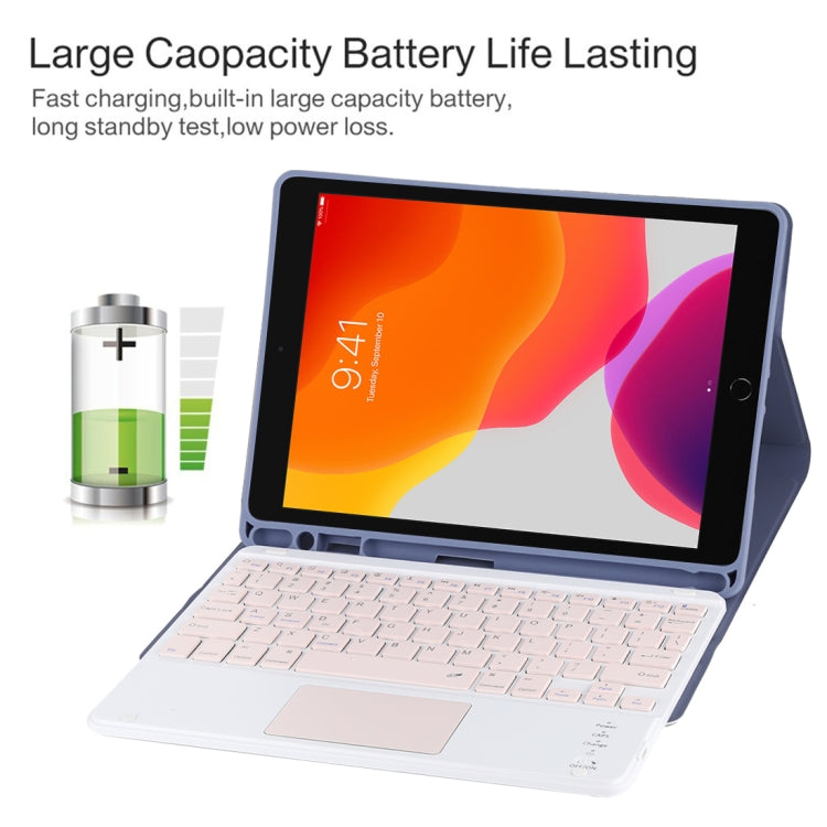 TG-102BC Detachable Bluetooth Pink Keyboard + Microfiber Leather Tablet Case for iPad 10.2 inch / iPad Air (2019), with Touch Pad & Pen Slot & Holder(Purple) - For iPad Air by PMC TechLife | Online Shopping South Africa | PMC TechLife