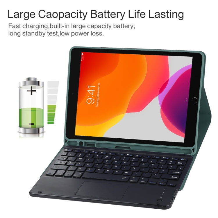 TG-102BC Detachable Bluetooth Black Keyboard + Microfiber Leather Tablet Case for iPad 10.2 inch / iPad Air (2019), with Touch Pad & Pen Slot & Holder(Dark Green) - For iPad Air by PMC TechLife | Online Shopping South Africa | PMC TechLife