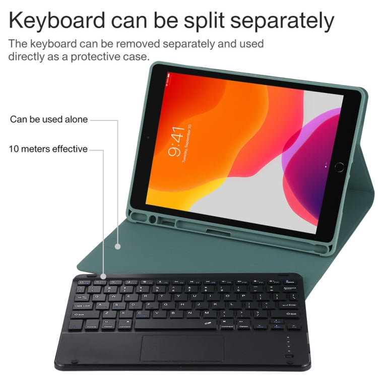 TG-102BC Detachable Bluetooth Black Keyboard + Microfiber Leather Tablet Case for iPad 10.2 inch / iPad Air (2019), with Touch Pad & Pen Slot & Holder(Dark Green) - For iPad Air by PMC TechLife | Online Shopping South Africa | PMC TechLife