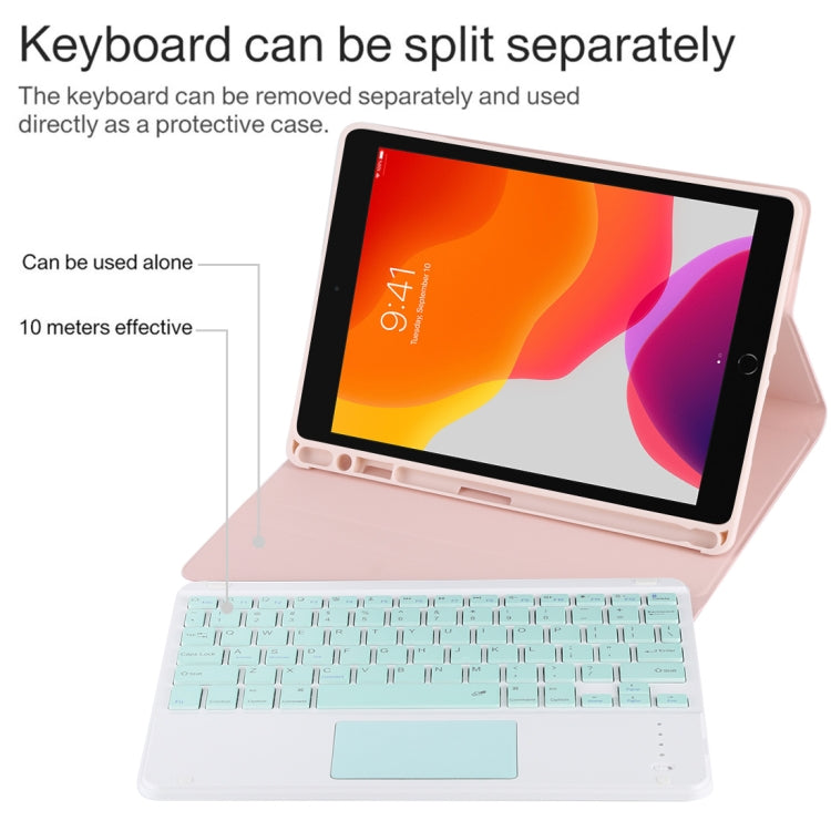 TG-102BC Detachable Bluetooth Green Keyboard + Microfiber Leather Tablet Case for iPad 10.2 inch / iPad Air (2019), with Touch Pad & Pen Slot & Holder (Pink) - For iPad Air by PMC TechLife | Online Shopping South Africa | PMC TechLife