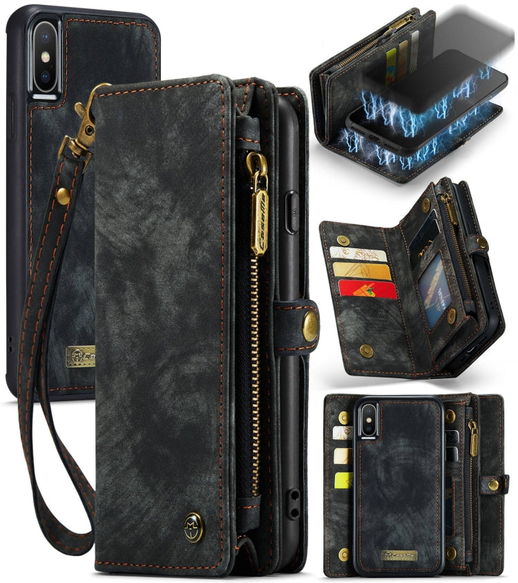 For iPhone X / XS CaseMe-008 TPU + PC Magnetic Absorption Detachable Back Cover Horizontal Flip Leather Case with Holder & Card Slots & Zipper Wallet & Photo Frame(Black) - free shipping - PMC Jewellery - Order now!