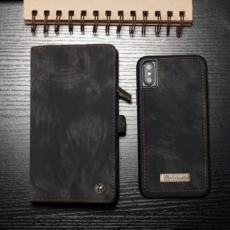For iPhone X / XS CaseMe-008 TPU + PC Magnetic Absorption Detachable Back Cover Horizontal Flip Leather Case with Holder & Card Slots & Zipper Wallet & Photo Frame(Black) - free shipping - PMC Jewellery - Order now!
