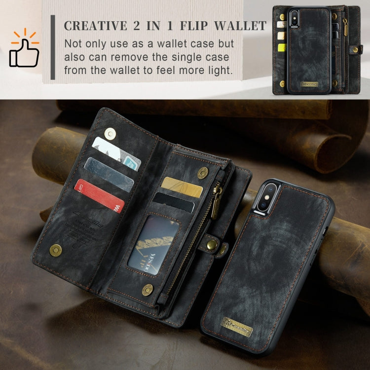 For iPhone X / XS CaseMe-008 TPU + PC Magnetic Absorption Detachable Back Cover Horizontal Flip Leather Case with Holder & Card Slots & Zipper Wallet & Photo Frame(Black) - free shipping - PMC Jewellery - Order now!