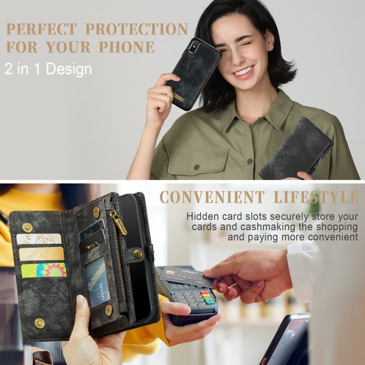 For iPhone X / XS CaseMe-008 TPU + PC Magnetic Absorption Detachable Back Cover Horizontal Flip Leather Case with Holder & Card Slots & Zipper Wallet & Photo Frame(Black) - free shipping - PMC Jewellery - Order now!