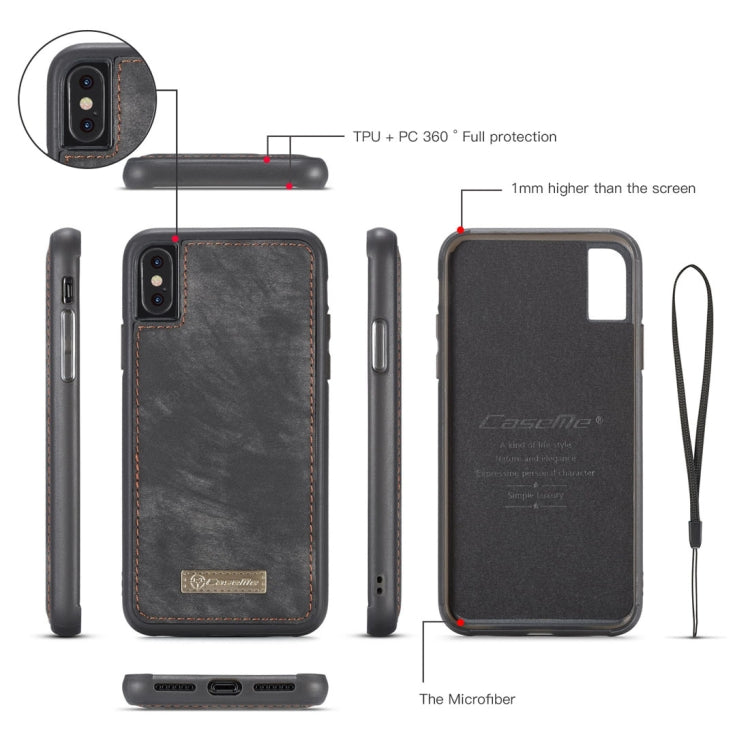 For iPhone X / XS CaseMe-008 TPU + PC Magnetic Absorption Detachable Back Cover Horizontal Flip Leather Case with Holder & Card Slots & Zipper Wallet & Photo Frame(Black) - free shipping - PMC Jewellery - Order now!