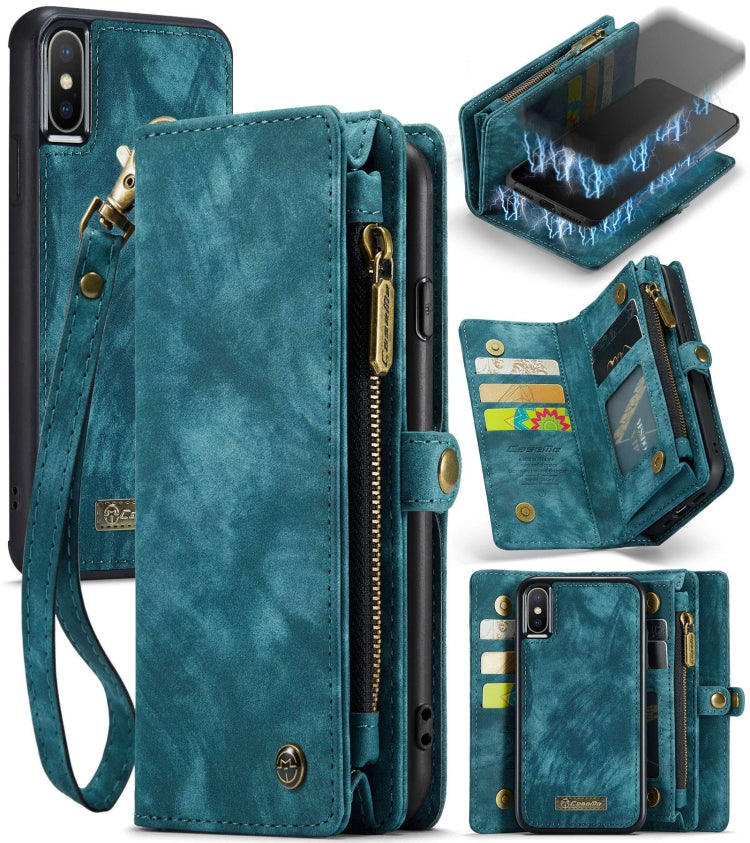For iPhone X / XS CaseMe-008 TPU + PC Magnetic Absorption Detachable Back Cover Horizontal Flip Leather Case with Holder & Card Slots & Zipper Wallet & Photo Frame(Blue) - free shipping - PMC Jewellery - Order now!